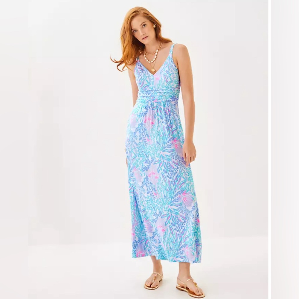 NWT Lilly Pulitzer Blake Maxi Dress Multi Via Del Mar 10 Large L New White Blue